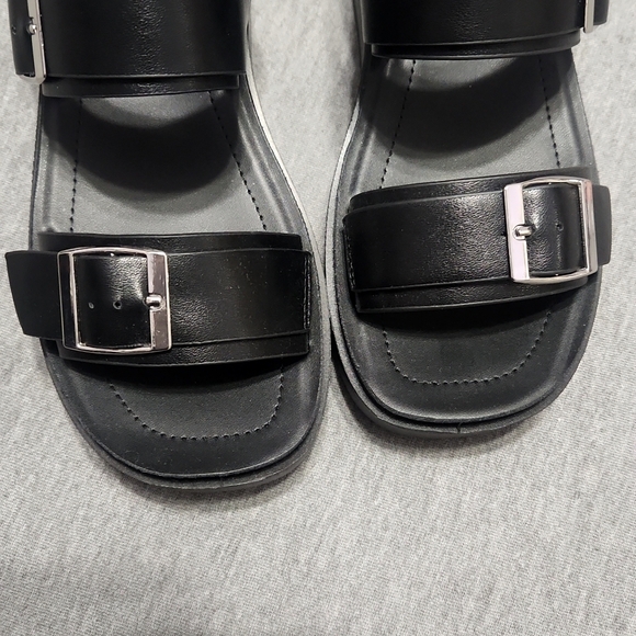 SODA Chunky Platform Wedge Black Faux Leather Buckle Strappy Sandals Heels Shoes - Picture 4 of 13